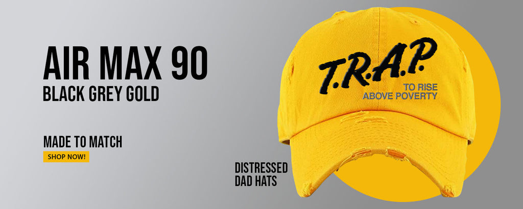 Black Grey Gold 90s Distressed Dad Hats to match Sneakers | Hats to match Black Grey Gold 90s Shoes