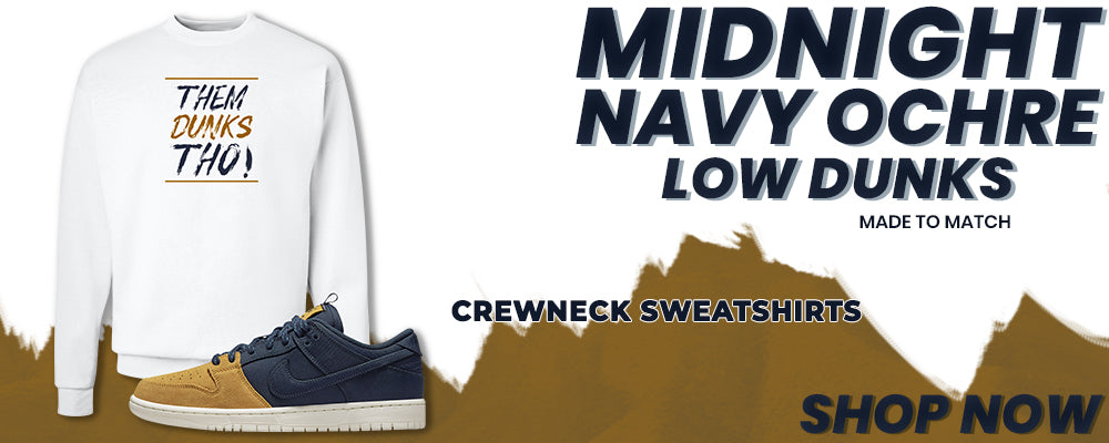 Midnight Navy Ochre Low Dunks Crewneck Sweatshirts to match Sneakers | Crewnecks to match Midnight Navy Ochre Low Dunks Shoes