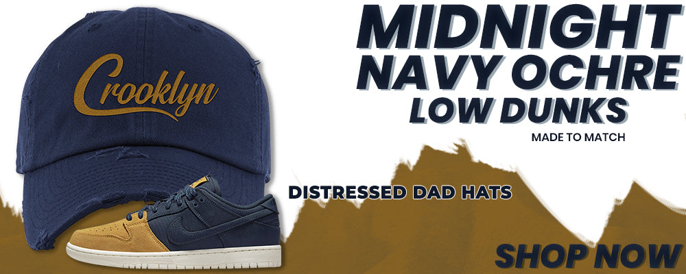 Midnight Navy Ochre Low Dunks Distressed Dad Hats to match Sneakers | Hats to match Midnight Navy Ochre Low Dunks Shoes