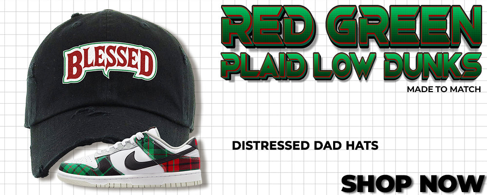 Red Green Plaid Low Dunks Distressed Dad Hats to match Sneakers | Hats to match Red Green Plaid Low Dunks Shoes
