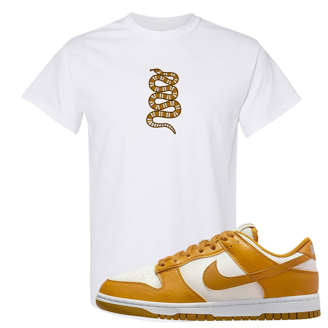 Gold Suede Low Dunks T Shirt | Coiled Snake, White