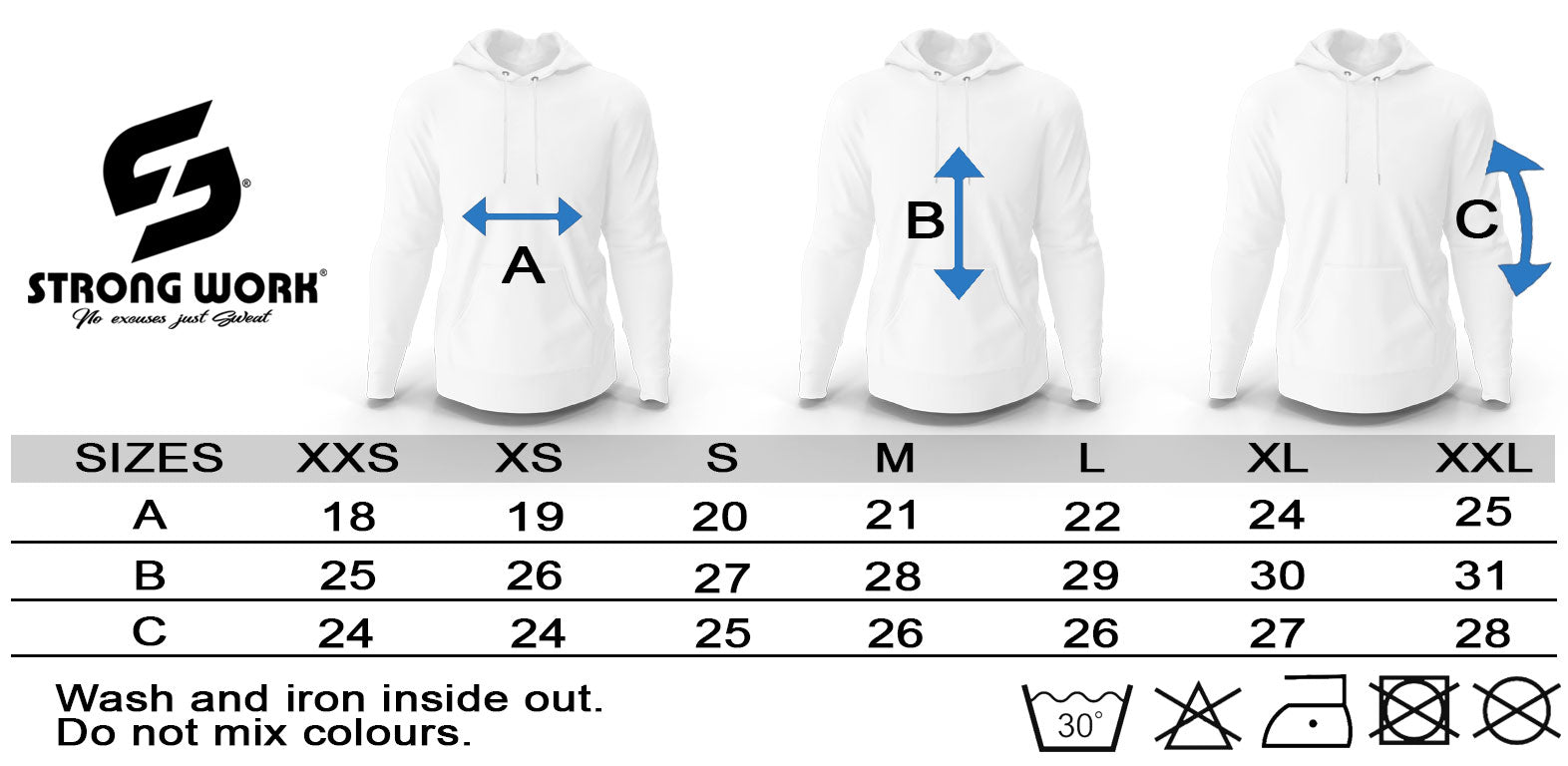 STRONG WORK EVOLUTION hooded sweatshirt for women - STRONG WORK SPORTSWEAR SIZE GUIDE