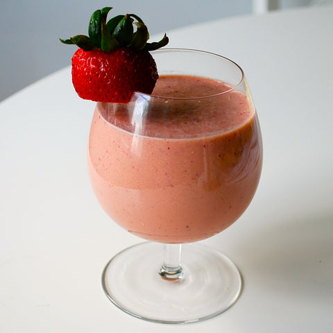 strawberry, vanilla, coconut, and peanut butter organic whey protein smoothie