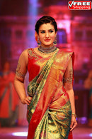 Adorning Green Colored And Red Patta Hand Waeving  Soft Silk Designer Sarees,Sari
