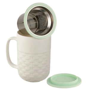 White Weave 15 oz Tea Infuser Mug: Green Lid - The Summer Kitchen - Green Tea Mug