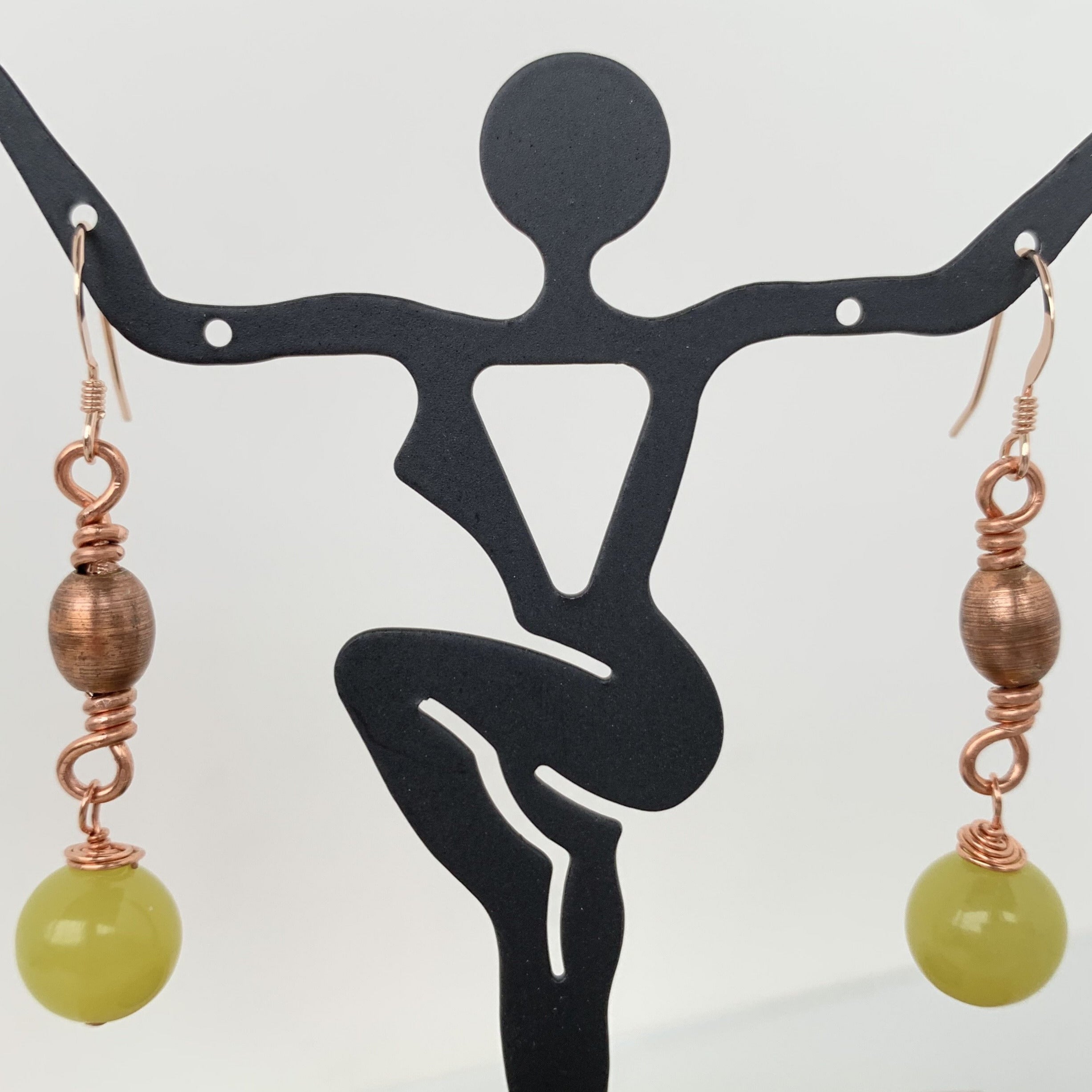  Natural gemstone copper dangle earrings 