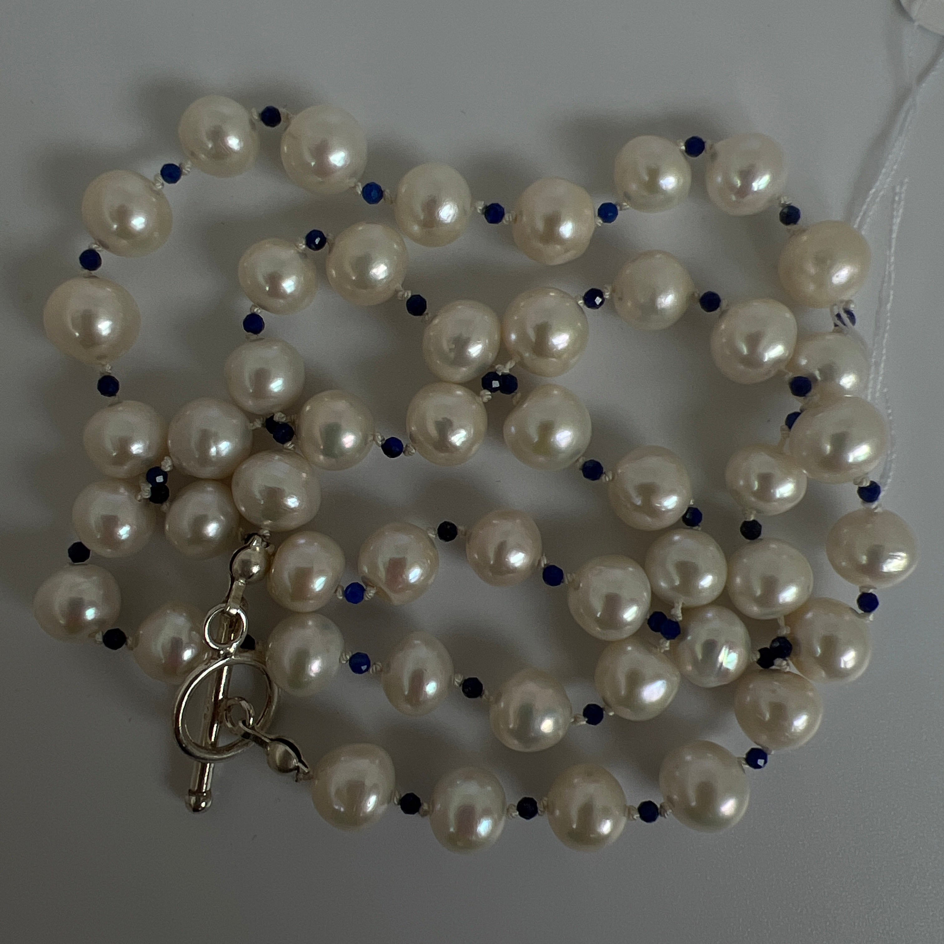  18" or 21” AA akoya water pearl with lapis 