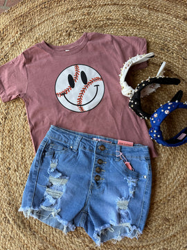 Toddler Happy Baseball | Mauve Graphic Tee