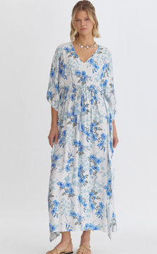 Kimono Sleeve Maxi Dress | Blue Floral