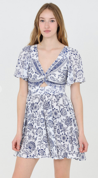 Alex | Flutter Sleeve Midi Dress | Blue & White