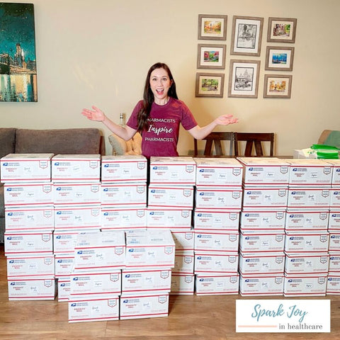 Pharmacist Care Packages to front line workers. Spark Joy in Healthcare community for pharmacists. Dr. Jessica Louie, pharmacist burnout coach