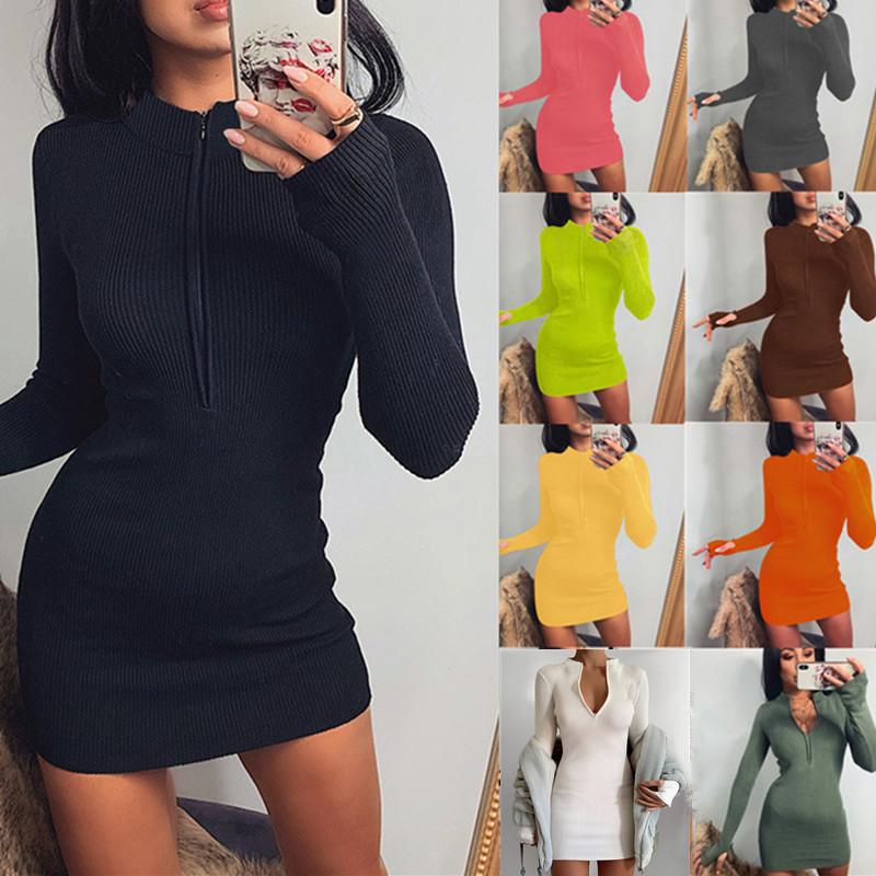 Plus Sizes Long Sleeves Women Zipper Sheath Mini Dresses – MESELLING99