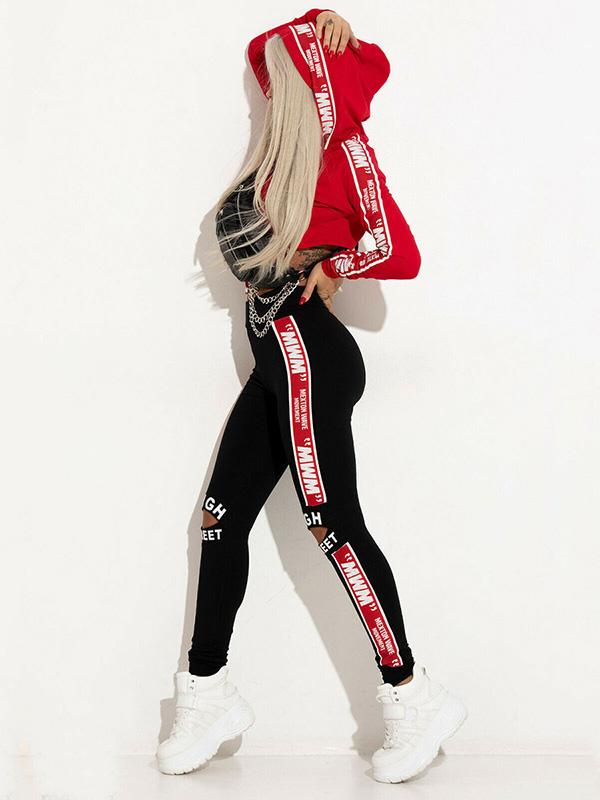 Hot Selling Letter Printed Crop Hoodies And Holes Sport Pants Suits ...