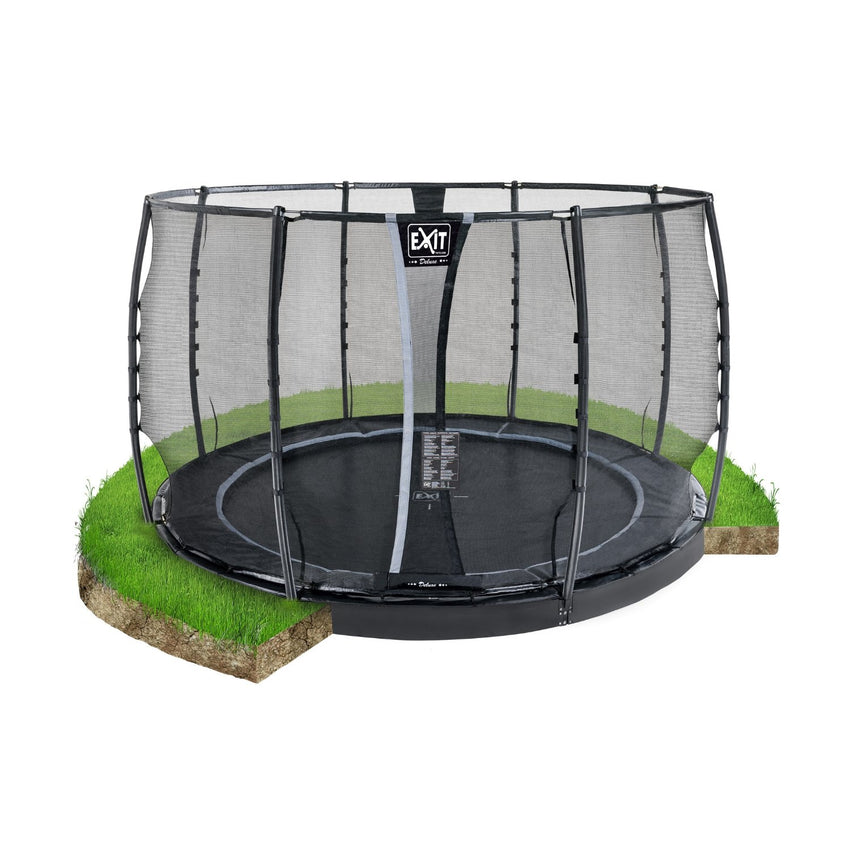lobby converteerbaar merk op EXIT Dynamic groundlevel trampoline ø305cm met veiligheidsnet - zwart -  Doika BV
