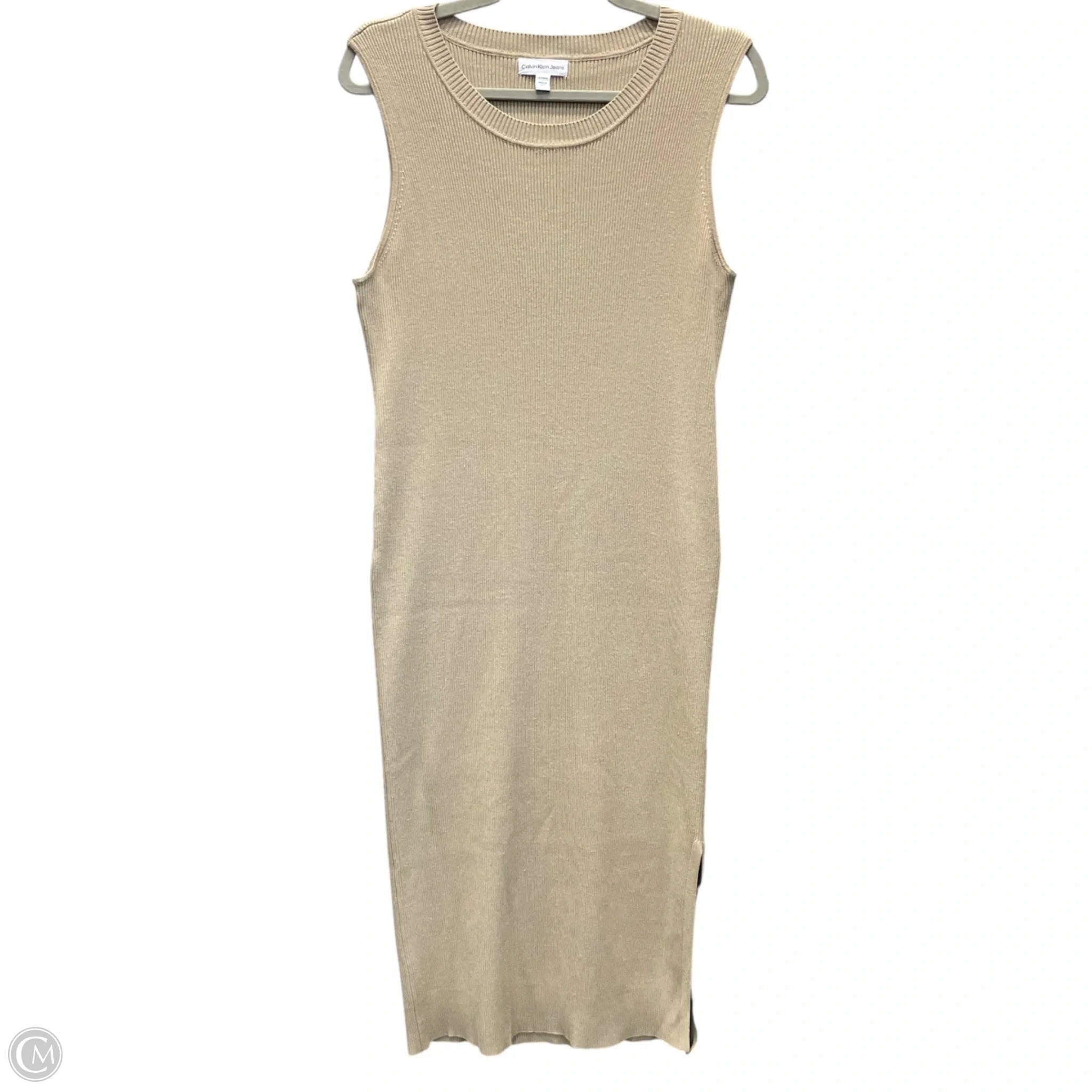 Dress Casual Midi By Calvin Klein In Taupe, Size: Xl