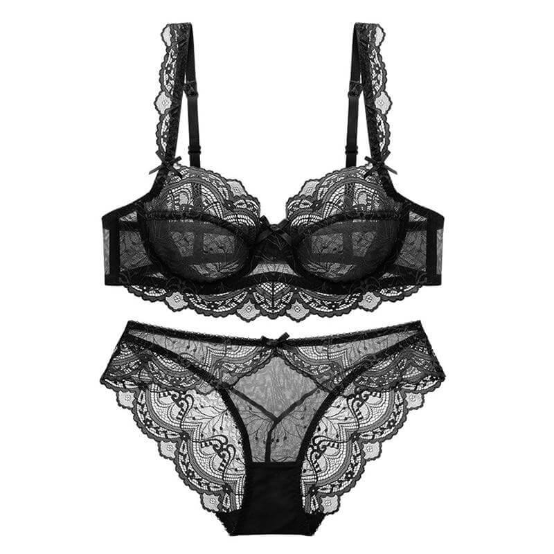 Floral Sheer See Through Bra And Panty Sets Plus Size Carmine / 95D ...