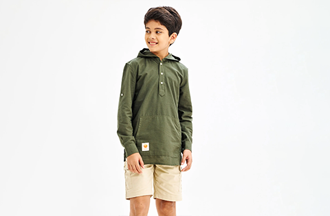 Olive Pure Cotton Hooded Shirt - HOS