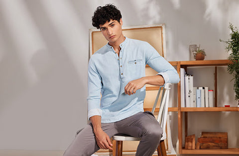 sky blue kurta for men - HOS