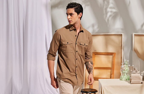 brown cargo shirt for men - HOS