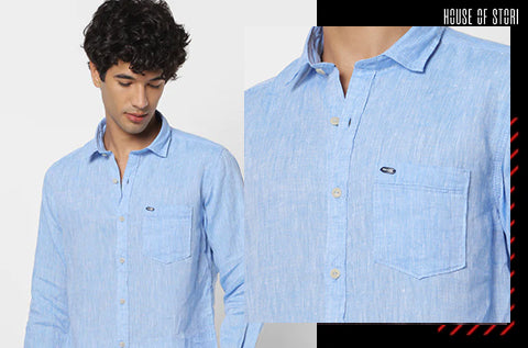 Blue Linen Plain Casual Shirt