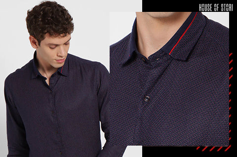 Navy Linen Plain Party Wear Shirt