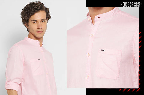 Pink Linen Plain Casual Shirt