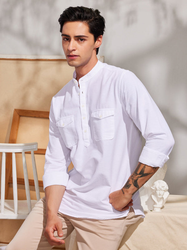 Buy white cargo double pocket twill plain shirt-North Republic