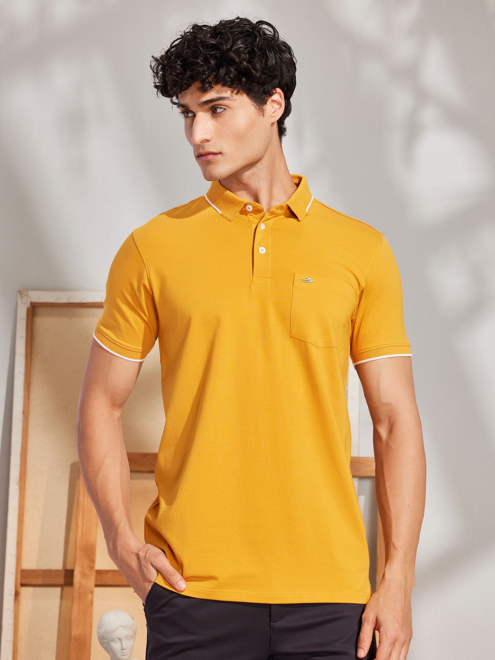 Buy Yellow Stretch Polo T-Shirt S479064 Online – House of Stori