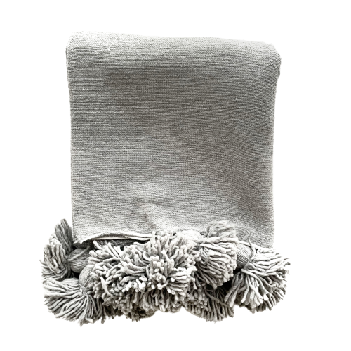 Moroccan Thick Cotton Pom Pom Throw - Grey - Sourceress product image