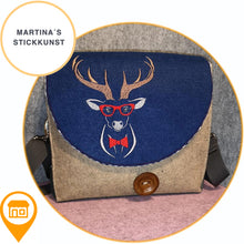 Laden Sie das Bild in den Galerie-Viewer, Martina&#39;s Stick Kunst - TASCHE MIT HIPPSTER HIRSCH
