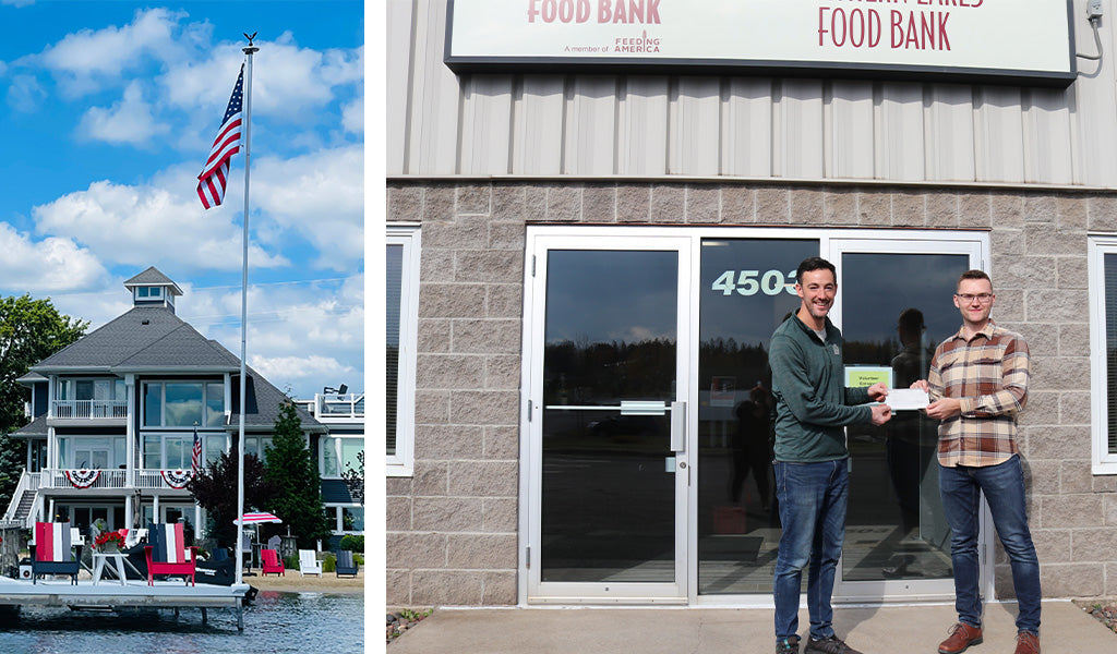 Loll team member gifts a check to an employee of the Second Harvest Food Bank.