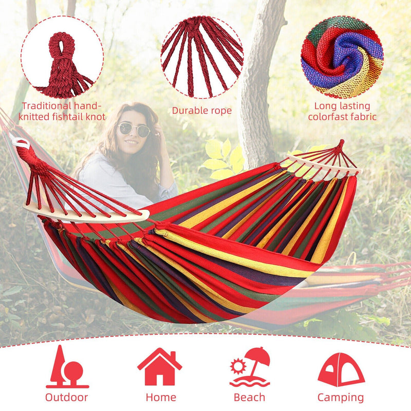 Cotton Rope Hanging Hammock Swing Camping Heavy Duty Canvas Bed Outdoor Garden - Plugsus Home Furniture