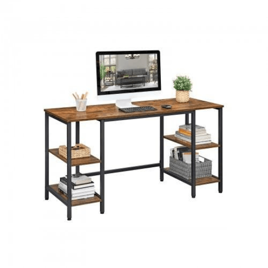 Rustic Computer Desk with 4 Shelves - Plugsus Home Furniture