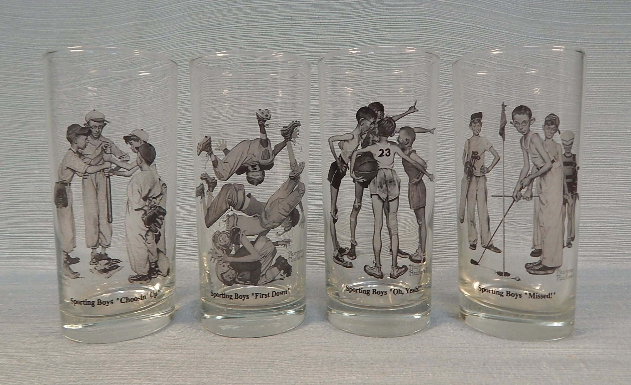 Norman Rockwell Sporting Boys Glasses - Set of 4
