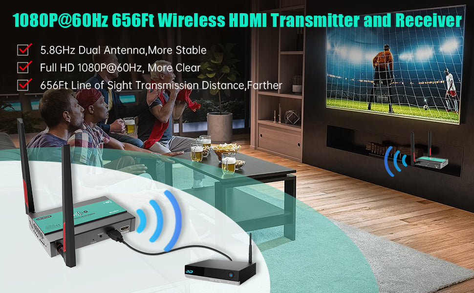 Wireless HDMI Extender Kit, Supports 1080P Full HD 200m (656ft) Wireless  HDMI Transmitter and Receiver with HDMI Loop-Out and IR Remote Control for  DSLR Camera Projector Laptop Church Home Office 