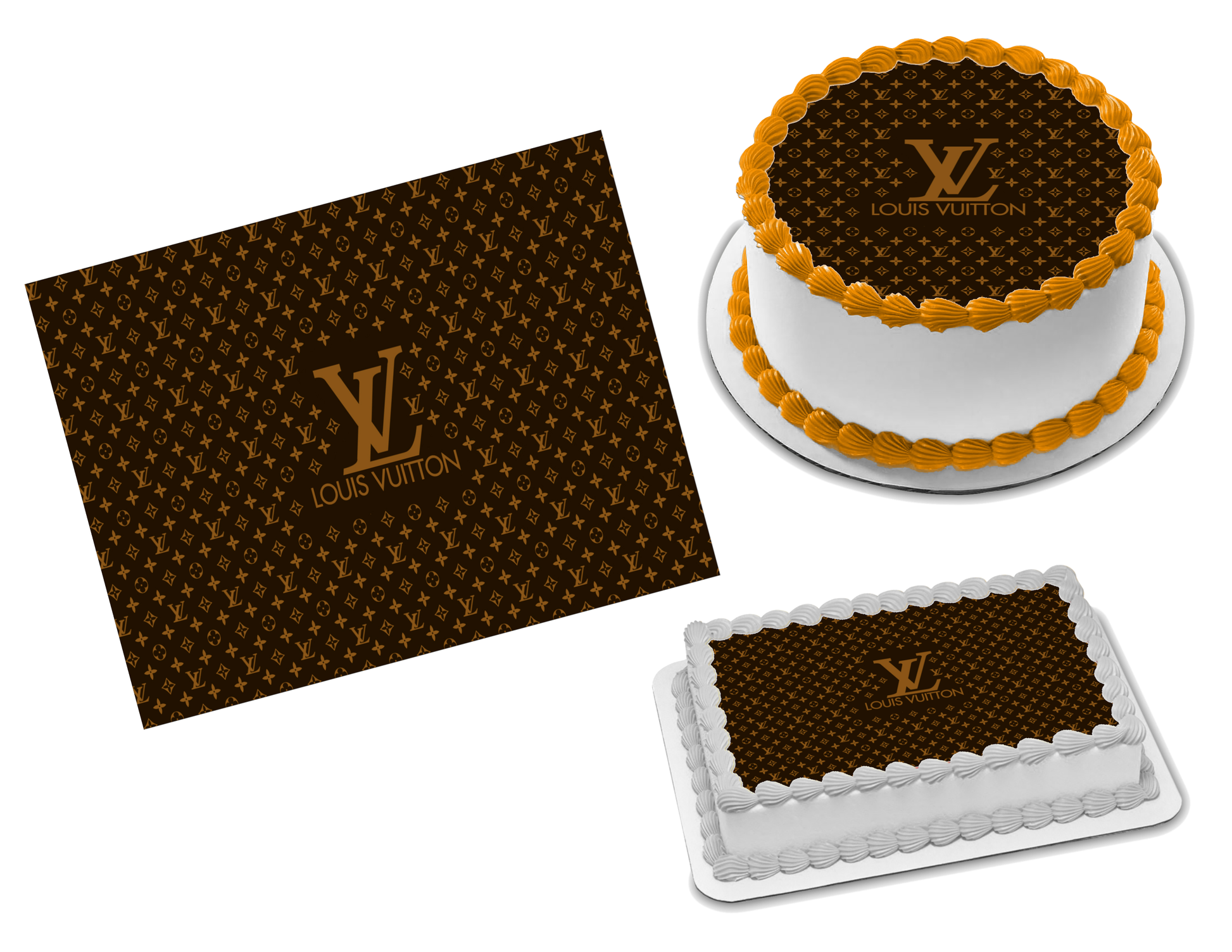 Louis Vuitton style print Cake band Ribbon Side Stripes Edible