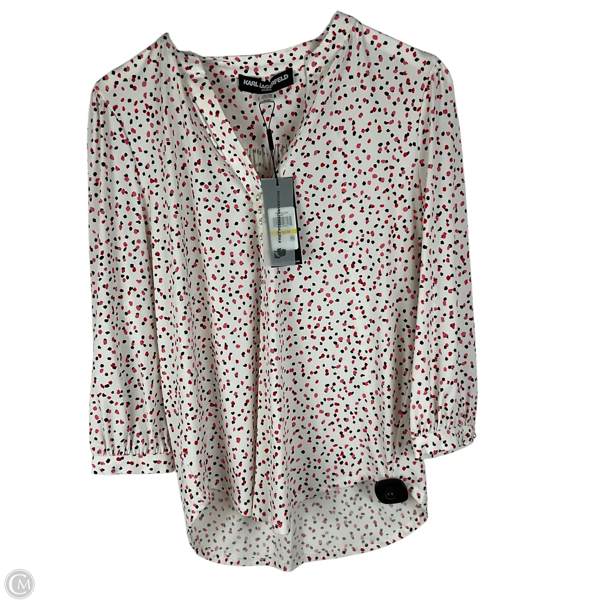 Top Long Sleeve Designer By Karl Lagerfeld In Black & Red, Size: M
