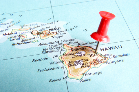 A map zoomed in on Hawaii