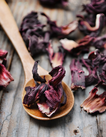 Dried hibiscus, perfect for making tea that may help naturally relieve gout pain. 