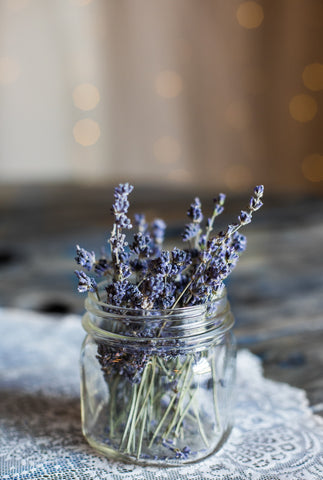 A jar full of lavender, a rich source of linalool. 