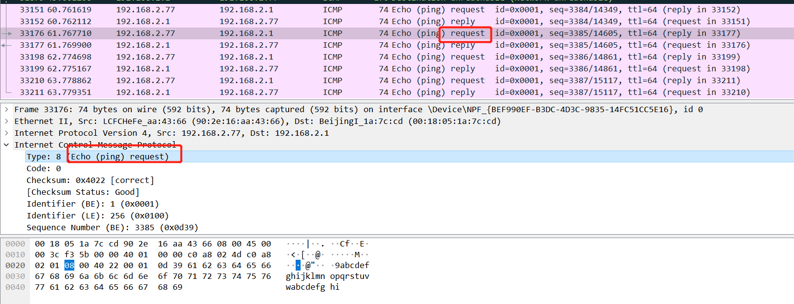 ICMP request packet