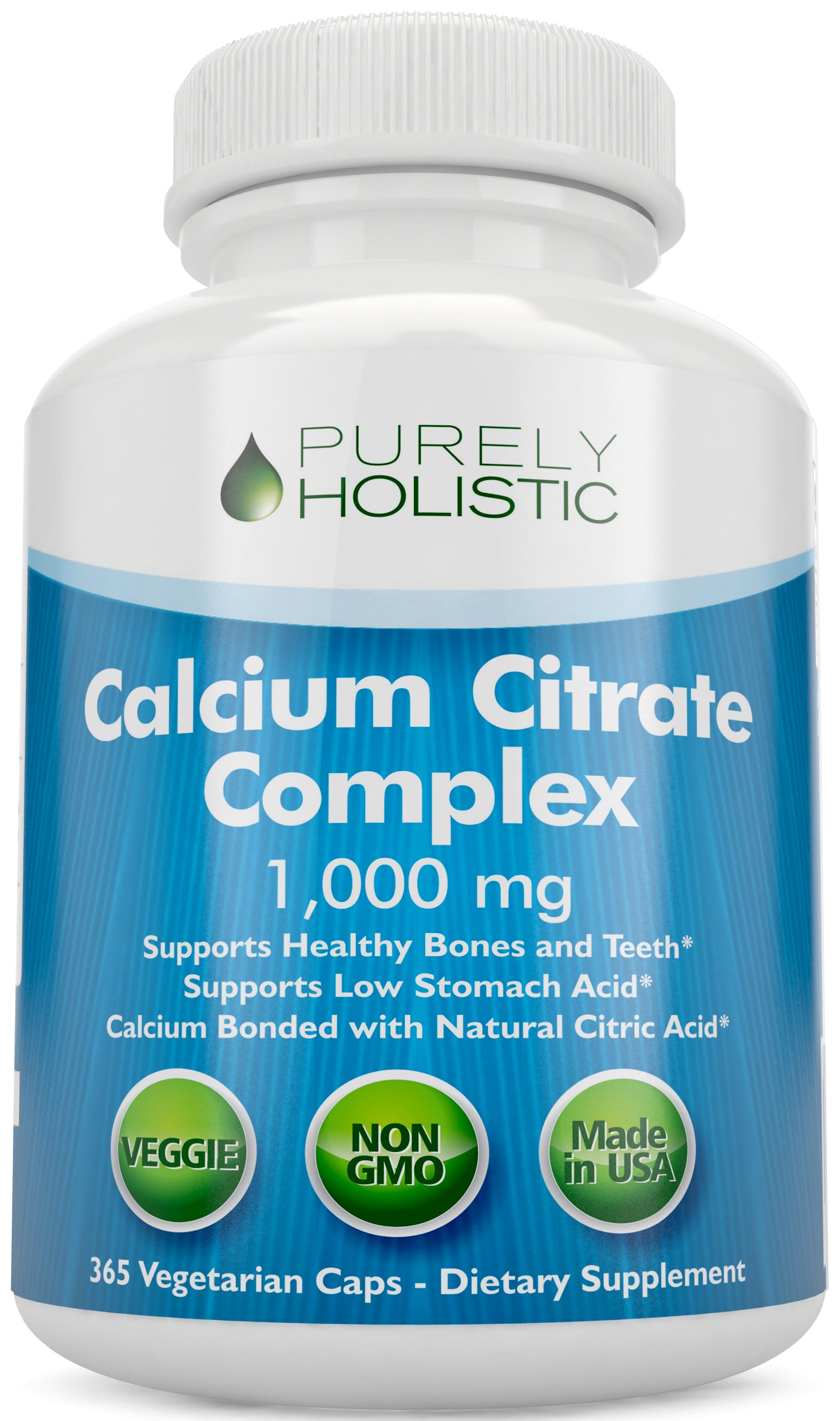 Calcium Citrate 1000mg 365 Vegan Capsules, Supports Health of Bones and Teeth - with Added Parsley, Dandelion and Watercress - Purely Holistic product image