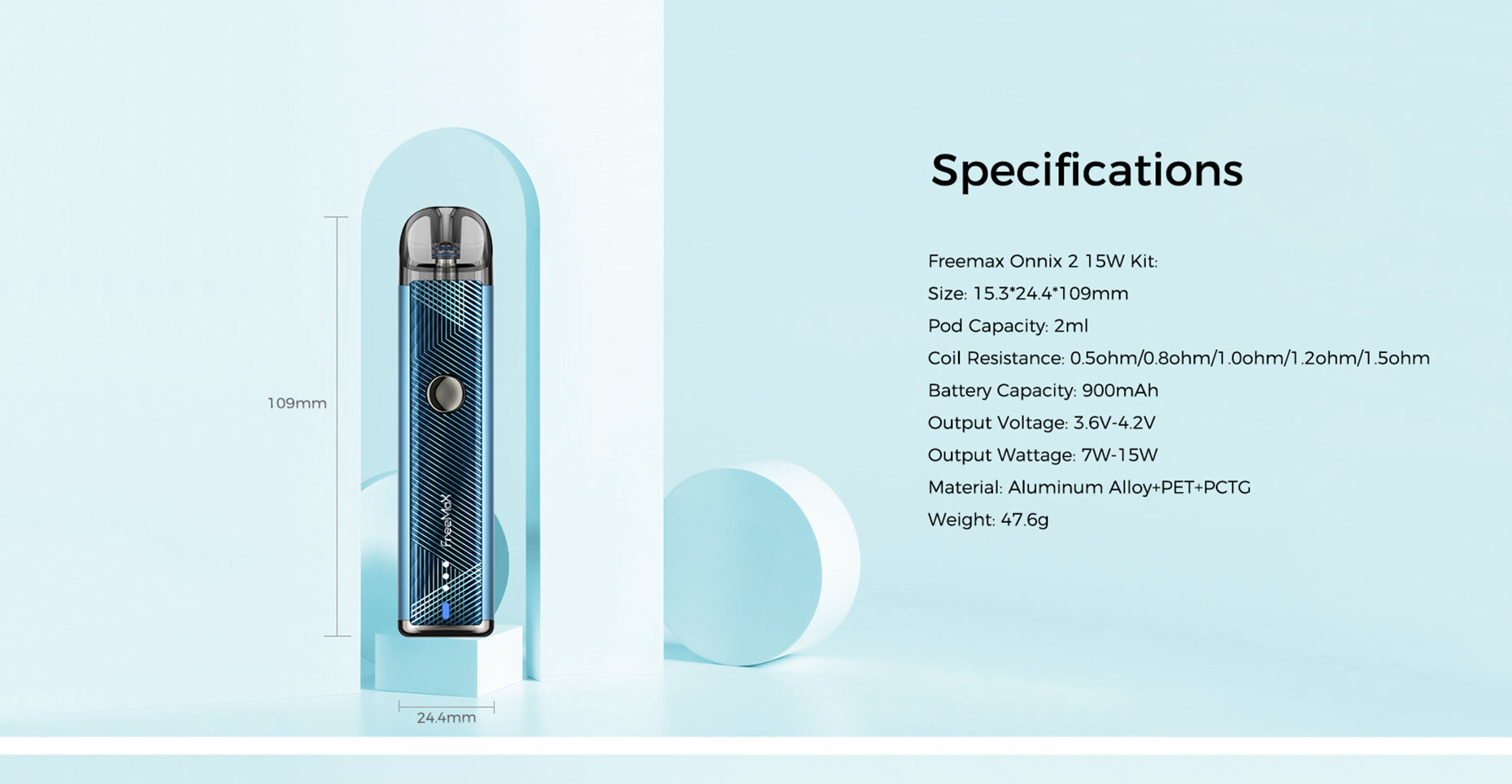 Onnix 2 15w Vape Pod Kit by Freemax Specifications