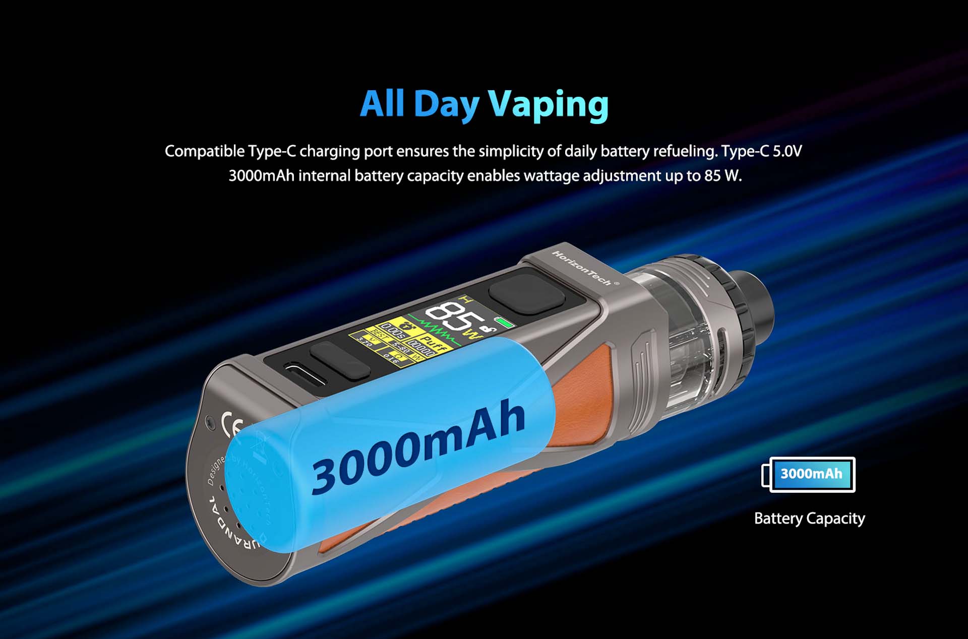 Durandal Vape Pod Kit by Horizontech Battery