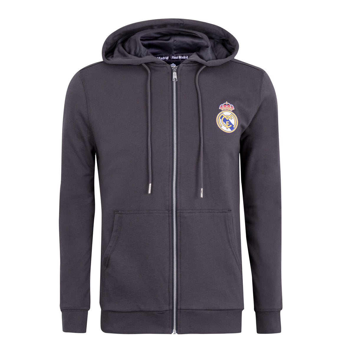 Real Madrid Logo Full Zip Hoodie - Grey 