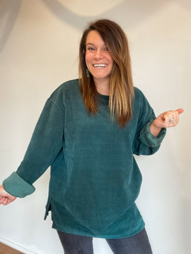 The Charlie Corded Pullover in Emerald