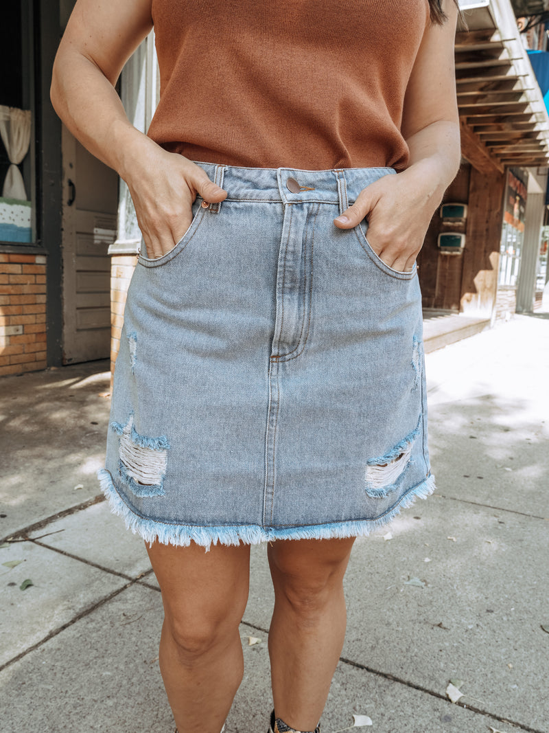 The Devon Distressed Denim Skirt – Kesler and Co