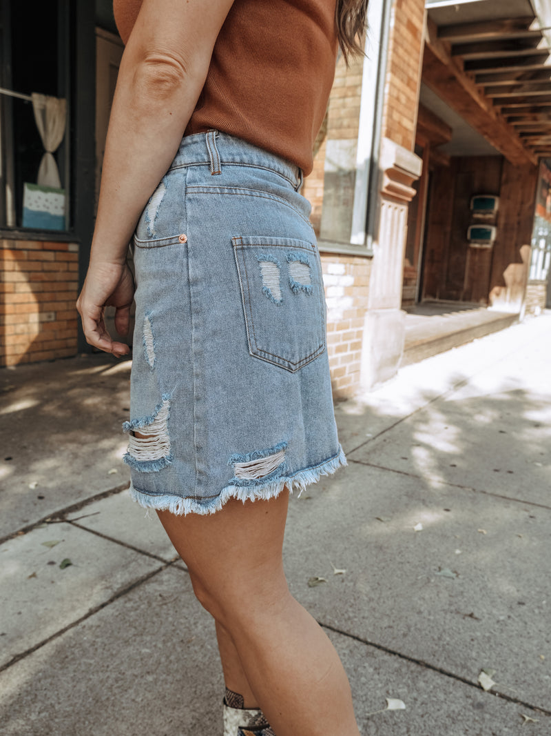 The Devon Distressed Denim Skirt – Kesler and Co