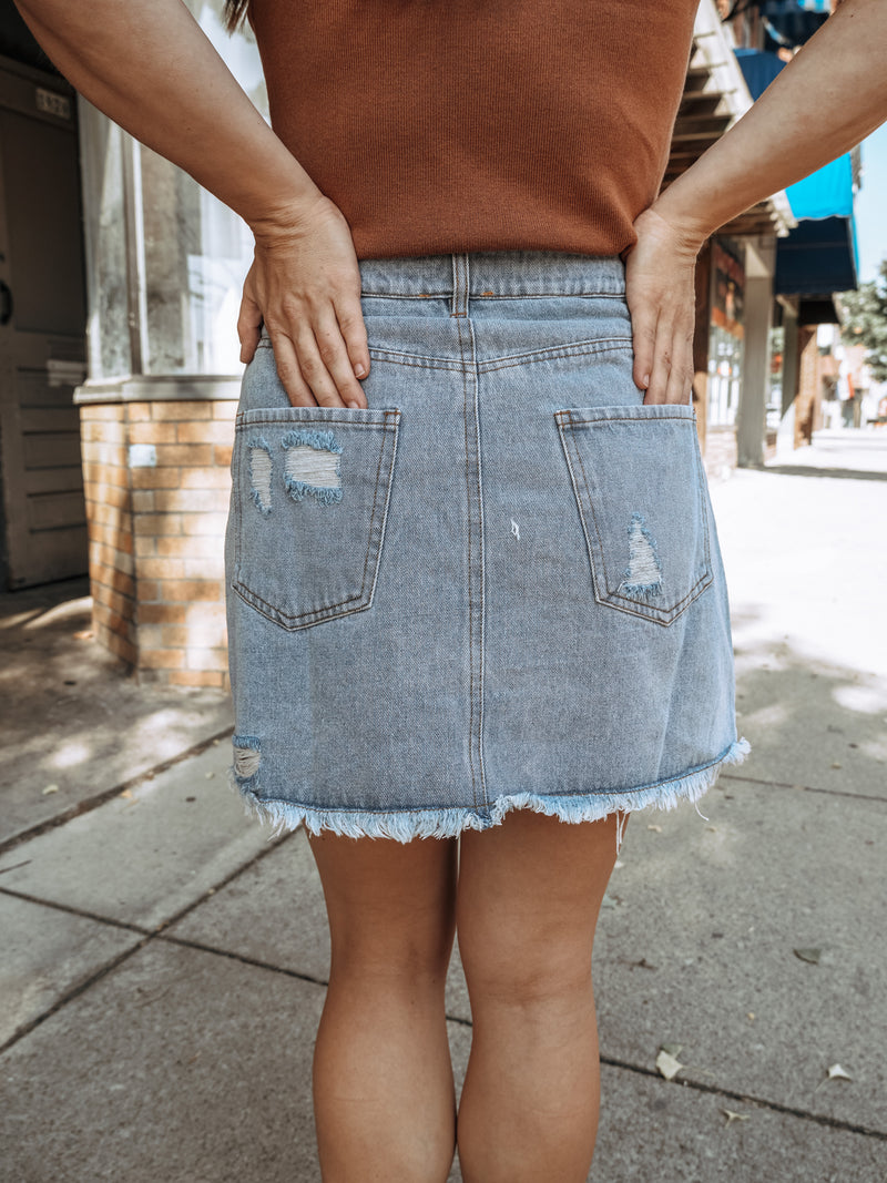 The Devon Distressed Denim Skirt – Kesler and Co