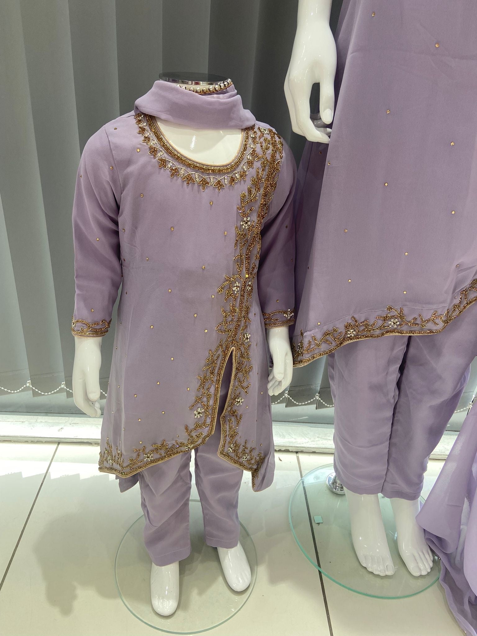ASHA | Embroidered Hand Work Mother & Daughter Ready To Wear Dark Lailac | AS82